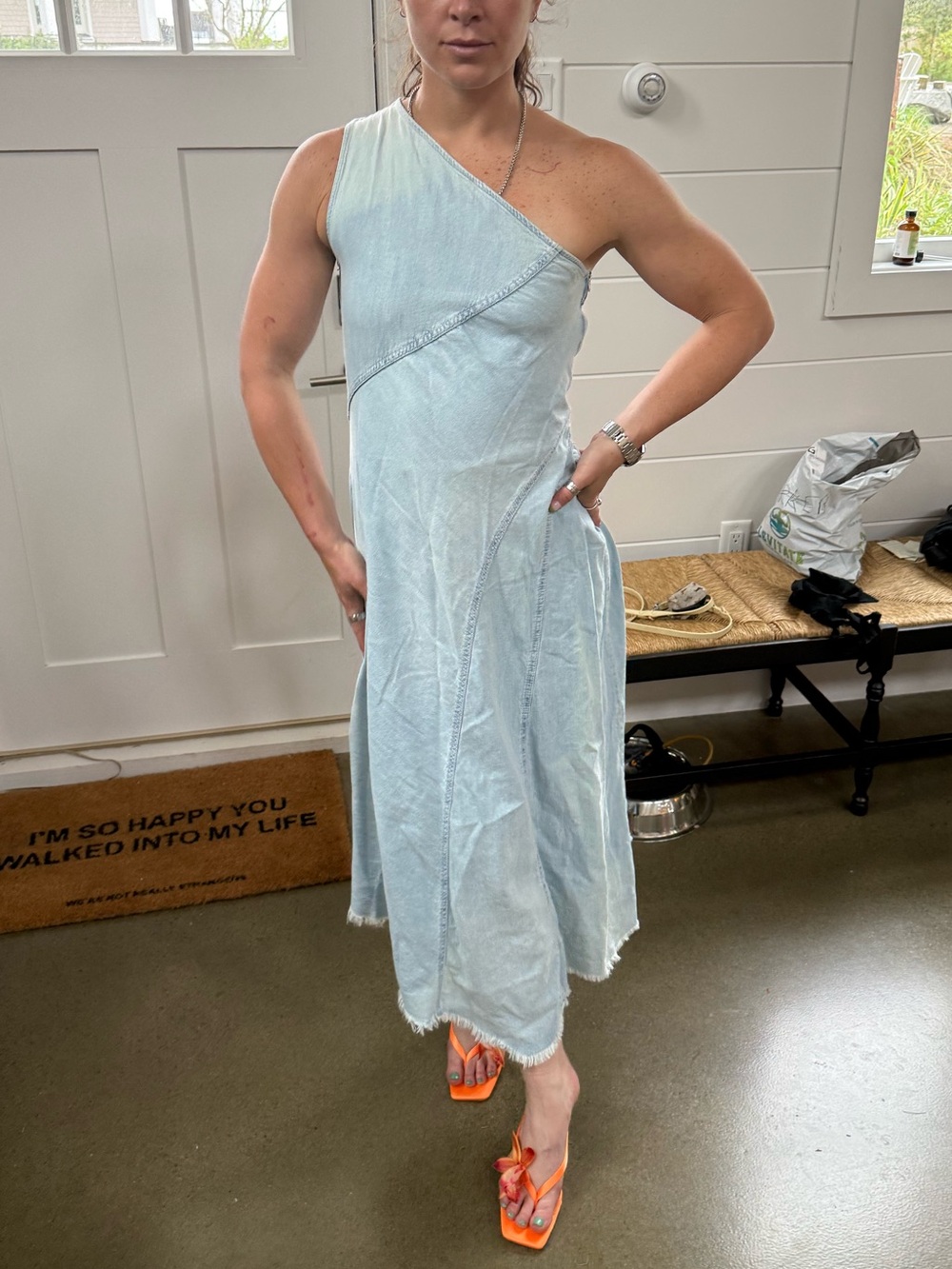 Zara One-Shoulder Pale Blue Midi Dress